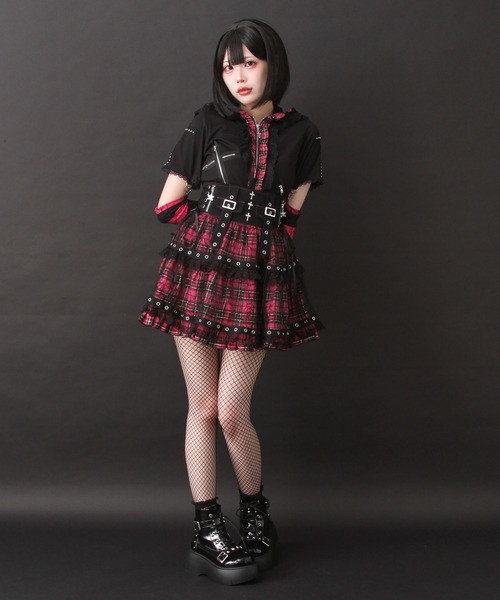 DearMyLove スカート 夏 十字架クモレースチェックティアード風