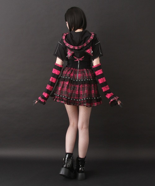 DearMyLove 十字架クモレースチェックティアード風スカート レッド DearMyLove スカート 夏 十字架クモレースチェックティアード風