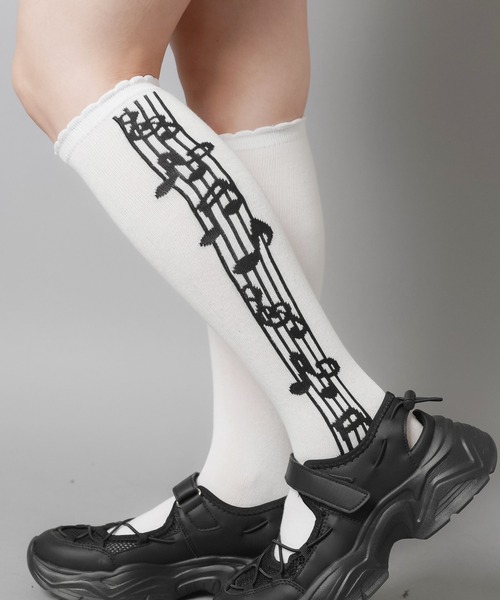 SPINNS（スピンズ） 靴下 コットンハイソックス/音符/ウィッシュコア