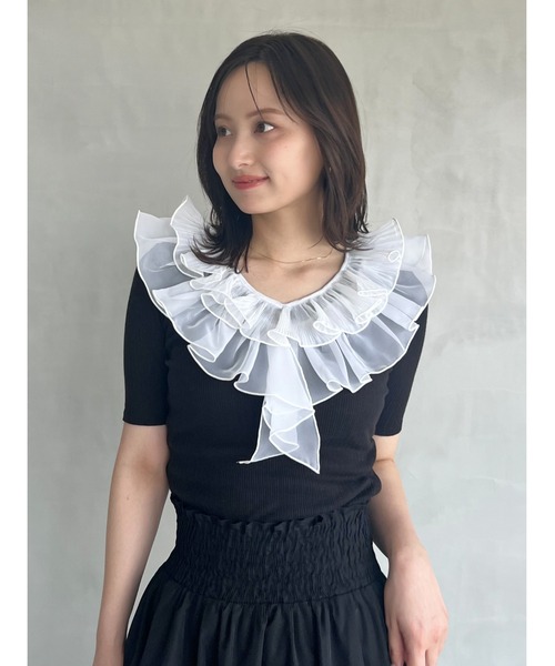 tシャツ フリルカラーカットプルオーバー レディース