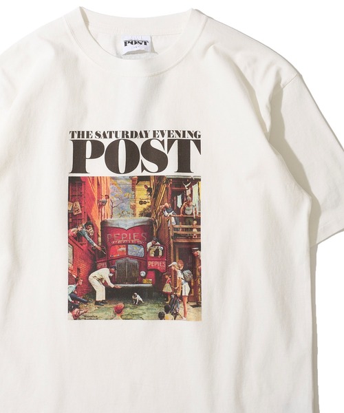 tシャツ 「THE SATURDAY EVENING POST」Road block アートワークデザイン グラフィックプリントTシャツ レディース