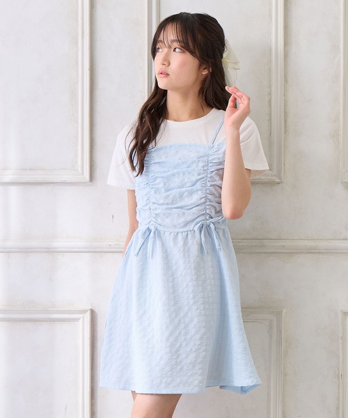 LITTLE GIRL SHIRRING ワンピース Amourire girl ワンピース シャーリングデザイン Tシャツ