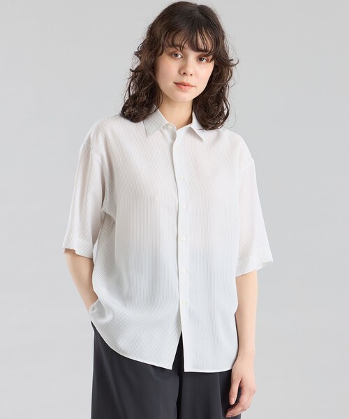 ブラウス シャツ GREY LABEL ストライプショートスリーブレギュラーカラーシャツ レディース