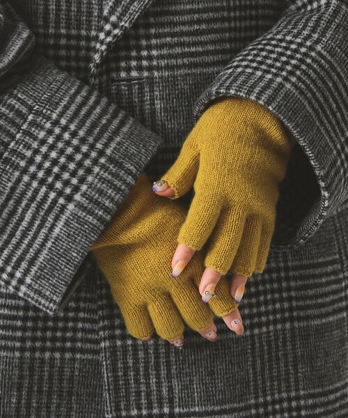 未使用★イヴサロモン★カシミヤ　フィンガーレスグローブ　グレー カシミヤウールニット＆レッキスファーフィンガーレスグローブ – Yves