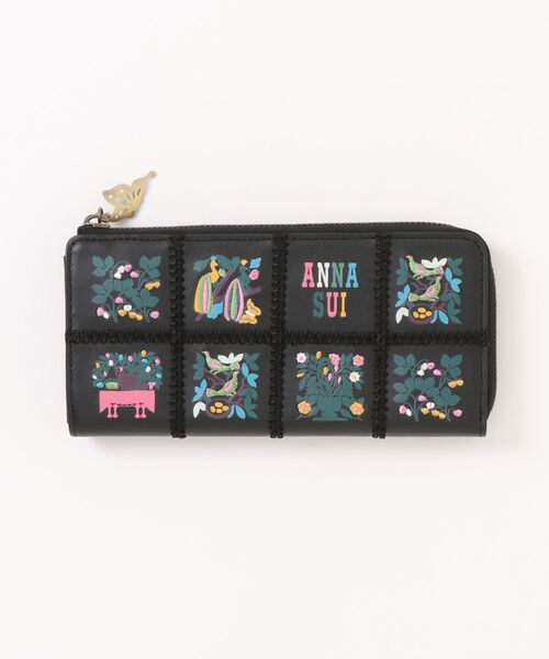 最終値下げANNA SUI アナスイ 長財布 バラ　ブルー L 字ファスナー アナスイ 財布 レディース 長財布 ANNA SUI ブランド ファスナー