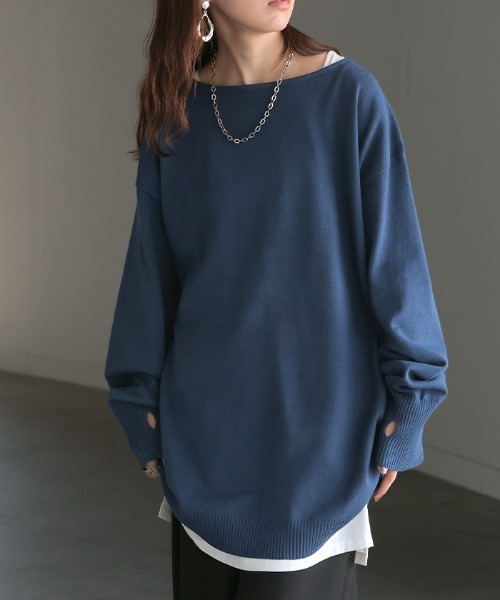 HUG.U ニット セーター 指穴ボートネックニット レディース