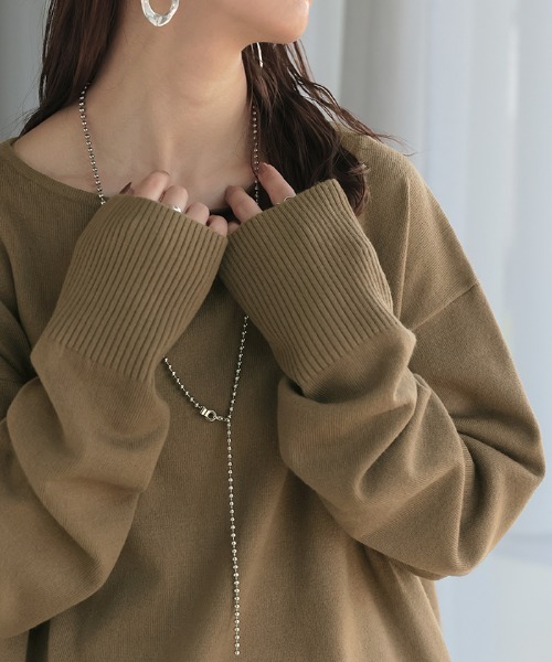 HUG.U ニット セーター 指穴ボートネックニット レディース