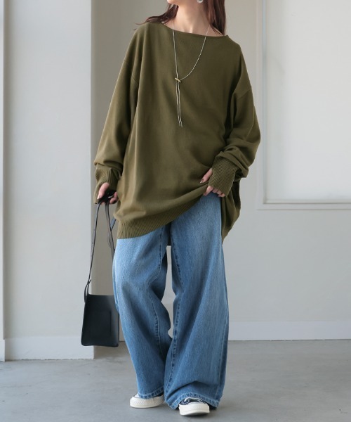 HUG.U ニット セーター 指穴ボートネックニット レディース