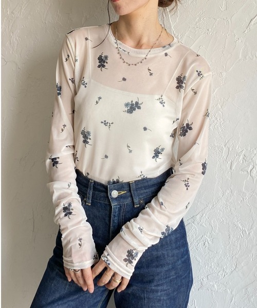 She's Closet tシャツ クルーネック長袖フラワープリント花柄