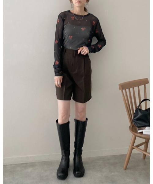 She's Closet tシャツ クルーネック長袖フラワープリント花柄シアー