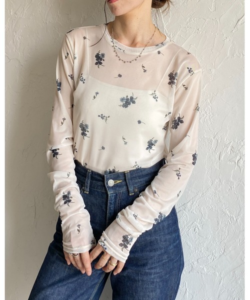 She's Closet tシャツ クルーネック長袖フラワープリント花柄