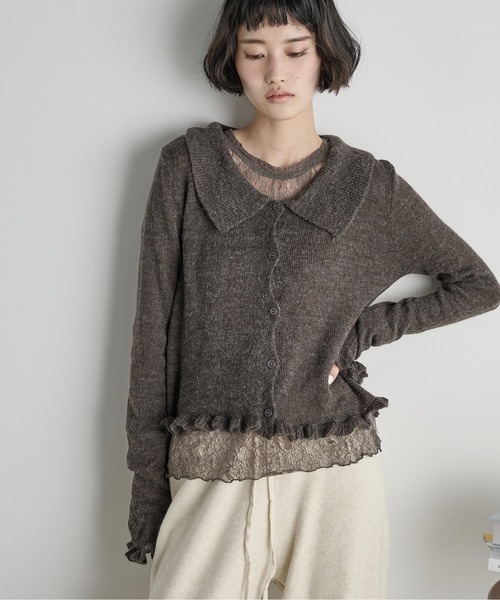 THE Yon カーディガン モヘアフリルシアーポロニットカーディガン