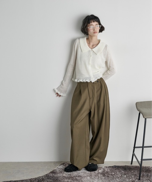 THE Yon カーディガン モヘアフリルシアーポロニットカーディガン