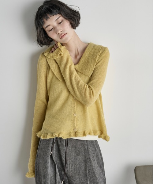 THE Yon カーディガン モヘアフリルシアーポロニットカーディガン