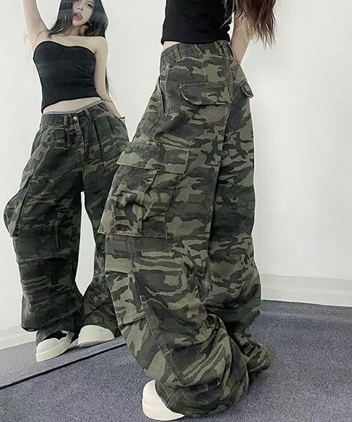 VIBGYOR カーゴパンツ 「WARAIJOGO」迷彩ルーズカーゴパンツ
