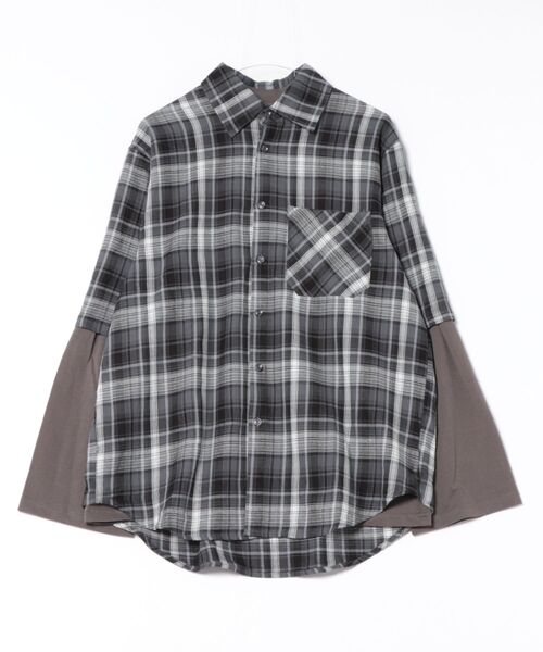 tシャツ a.p.o.v. チェック柄シャツレイヤードオーバーサイズ