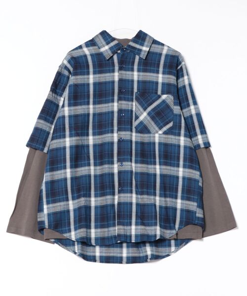 tシャツ a.p.o.v. チェック柄シャツレイヤードオーバーサイズ
