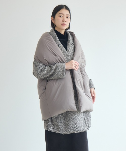 グレー ダウンベスト ショールカラー ショールカラーロングダウンベスト | ZAZABYS