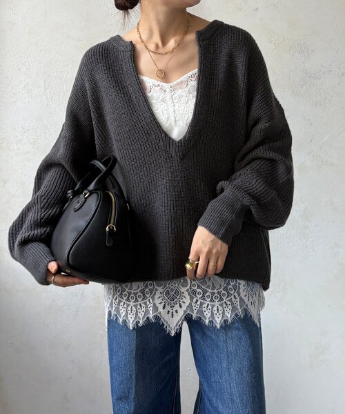 DouDou（ドゥドゥ） ニット セーター ウール混スキッパープルオーバー