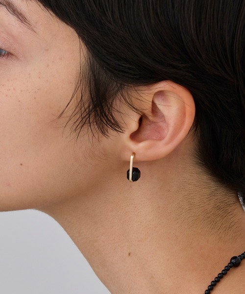 JUPITER ピアス 「K10」天然石キューブカットピアス オニキス「動画