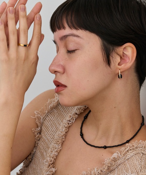 JUPITER ピアス 「K10」天然石キューブカットピアス オニキス「動画