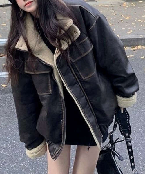 ViViDAY ブルゾン アウター ボアレザーオーバーサイズブルゾン