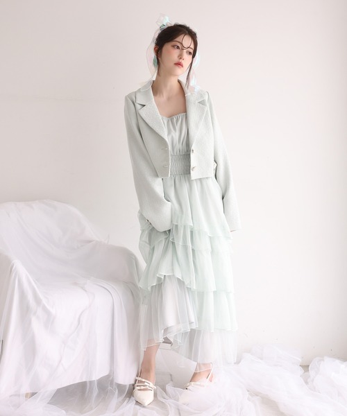 NICE CLAUP 肩リボンティアードロングワンピース ミント ナイスクラップ one after another NICE CLAUP ワンピース 肩リボンティアードロング