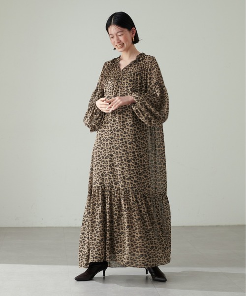 「LARUTA」 長袖ワンピース LARGE ブラウン レディース_画像3