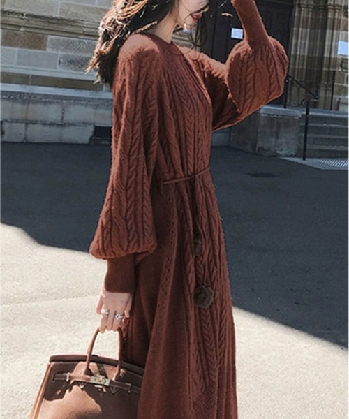 BLANC FICELLE ワンピース ニット ケーブル編み ワンピース : ZOZOTOWN