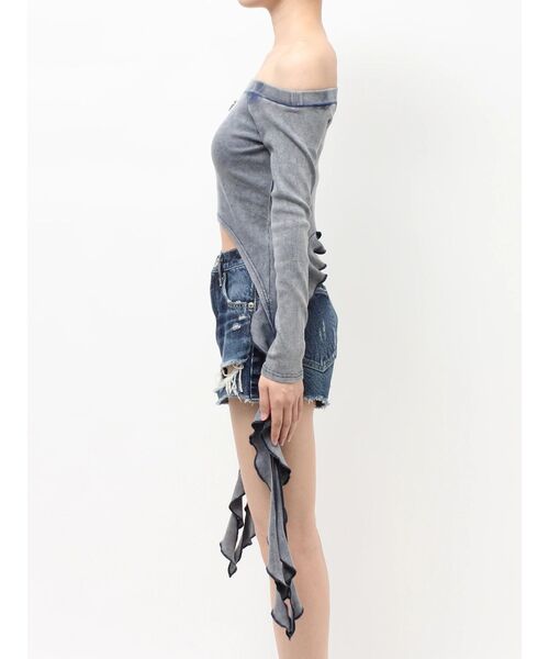 GYDA（ジェイダ） tシャツ GG SIDE DRAPE EDGEオフショルトップス 
