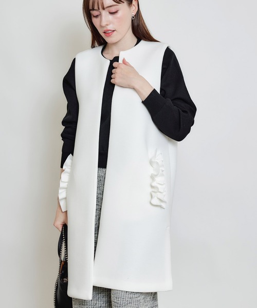 25ss 未使用に近い PICCIN ぺプラム パニエジレ フリルジレ ブラック PICCIN PERLA ベスト ジレ ポケットフリルジレ レディース : ZOZOTOWN