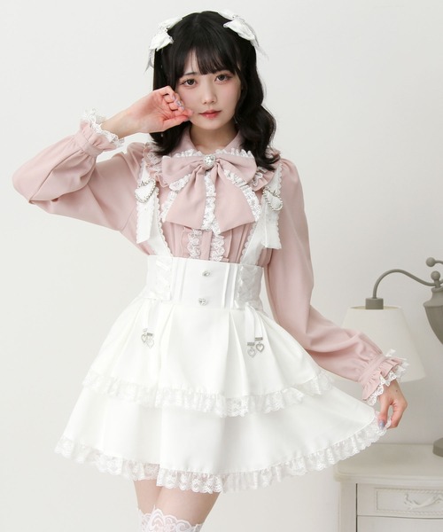 DearMyLove スカート サス付きハートバックルレースアップリボン