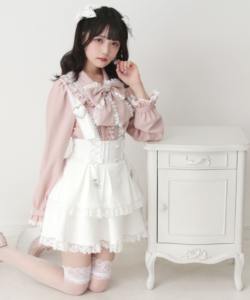 DearMyLove スカート サス付きハートバックルレースアップリボン