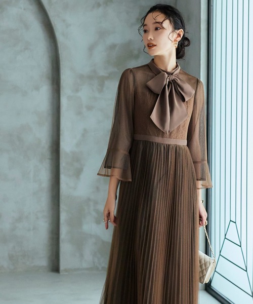 「RUIRUE BOUTIQUE」 7分袖ワンピース S カーキ レディースの画像
