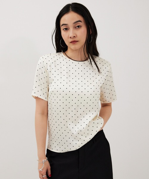 HANNE ブラウス シャツ 半袖 ドットサテンハーフスリーブブラウス