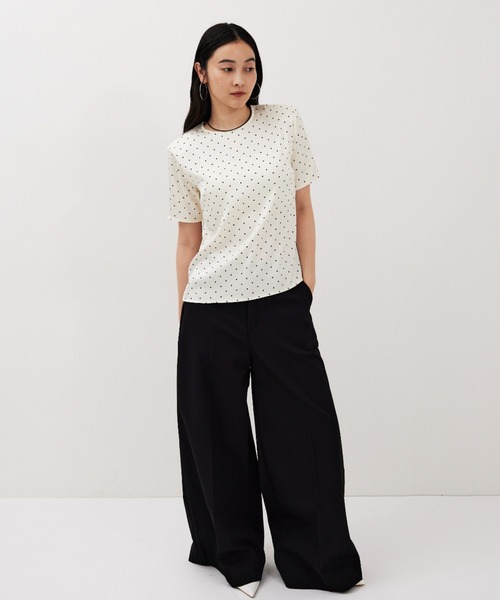 HANNE ブラウス シャツ 半袖 ドットサテンハーフスリーブブラウス