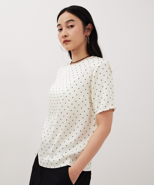 HANNE ブラウス シャツ 半袖 ドットサテンハーフスリーブブラウス