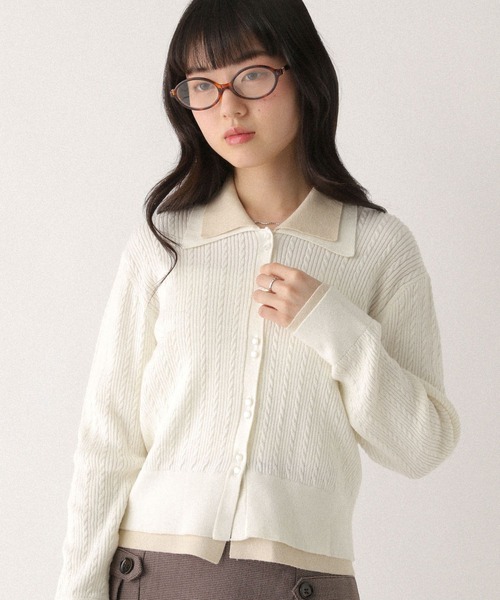 Heather color Basicニット Heather（ヘザー） ニット セーター バイカラーケーブルニット 669226