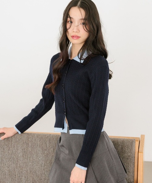 Heather color Basicニット Heather（ヘザー） ニット セーター バイカラーケーブルニット 669226