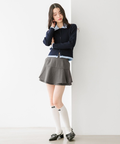 Heather color Basicニット Heather（ヘザー） ニット セーター バイカラーケーブルニット 669226