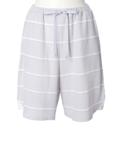 パンツ キッドブルー -２６ワッフルボーダー -ショート丈ボトムス -KRDP362 -kidblue レディース
