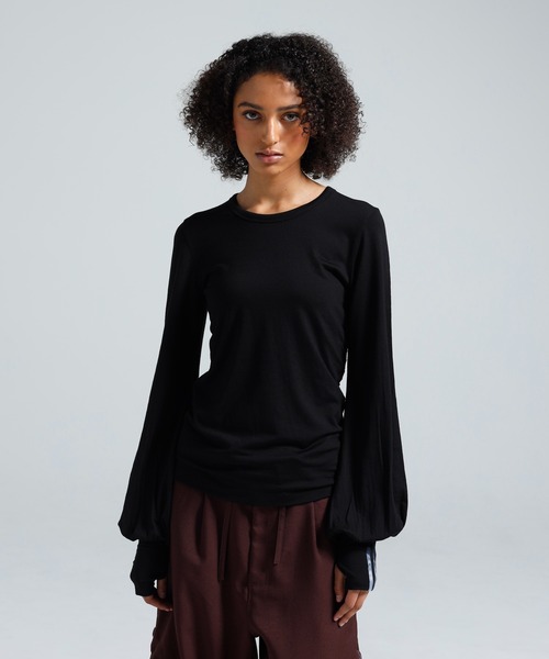 tシャツ Y-3 WOOL CINCHED DRAPE LONG SLEEVE TEE レディース
