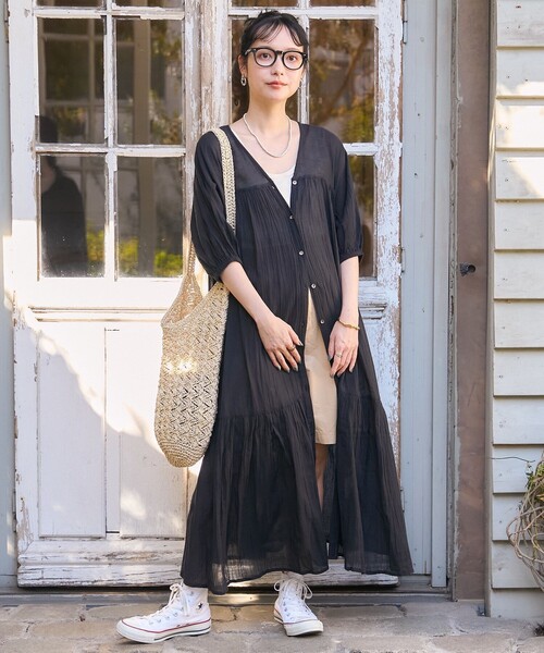 FREAK'S STORE(フリークスストア) 7分袖ワンピース フリ- ラベンダー FREAK'S STORE(フリークスストア) 7分袖ワンピース フリ- ラベンダー