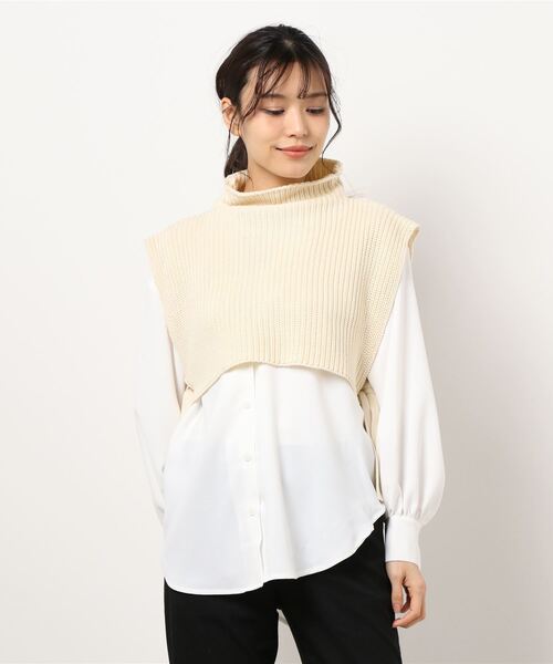 ブラウス シャツ 綿タッチベスト×ブラウスセット レディース