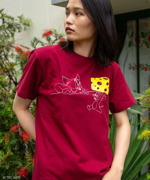 tシャツ 半袖 トムとジェリー Tシャツ バーガンディー レディース