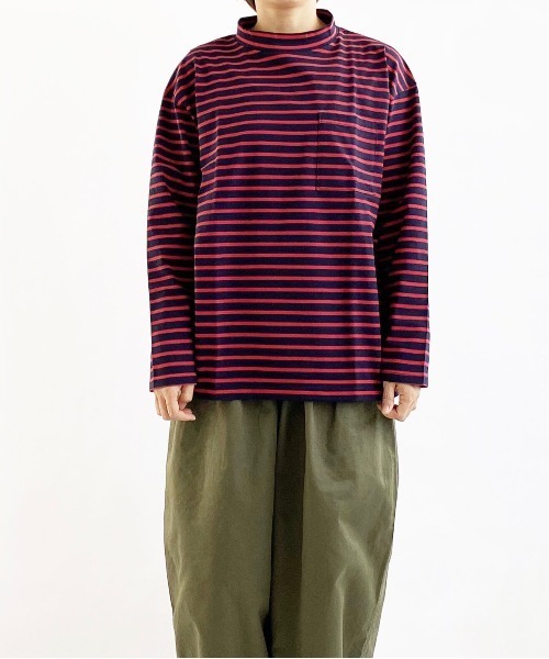 tシャツ HARVESTY / ハーベスティ BORDER MOC NECK L/S TEE レディース メンズ HARVESTY tシャツ / ハーベスティ BORDER MOC NECK L/S TEE