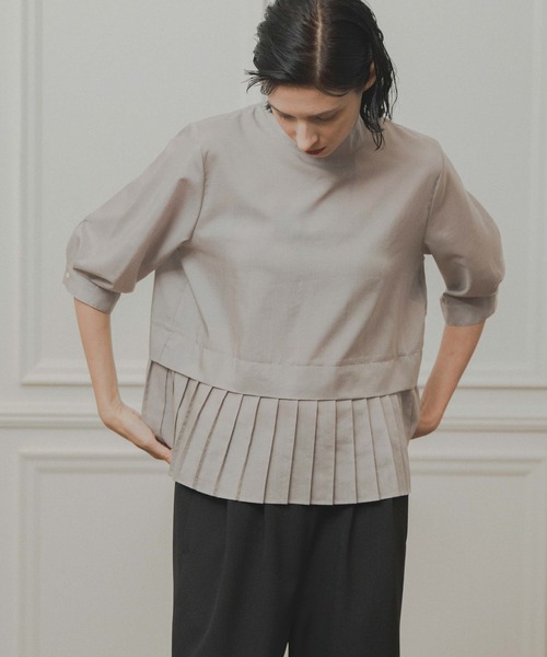 whyto✩裾プリーツブラウス whyto ホワイト スタンドカラー 裾プリーツ ブラウス “hem pleats