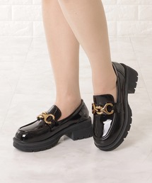 Lace Ladies ローファー 厚底エナメルゴールドビットローファー