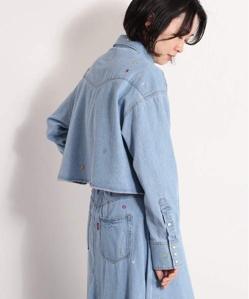 cepo（セポ） ブラウス シャツ フラワー刺繍デニムショートシャツ