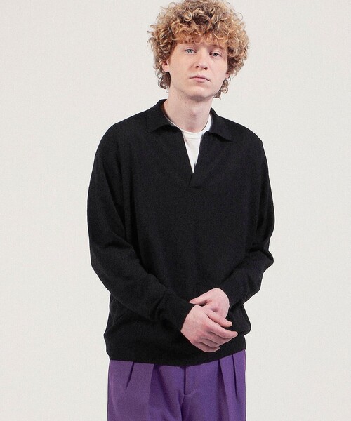 JOHN SMEDLEY ジョンスメドレー　スキッパー　ニットポロシャツ L JOHN SMEDLEY（ジョンスメドレー） メンズ ニット ウール スキッパー